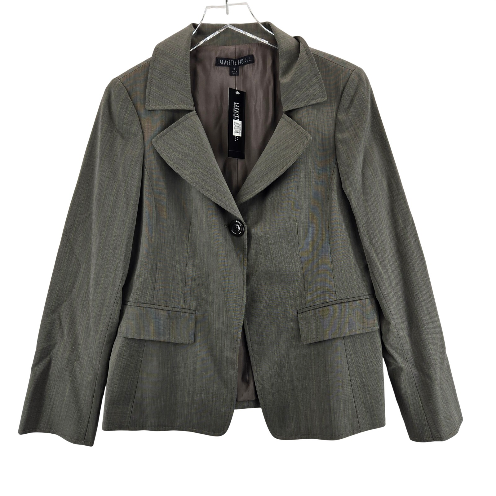 Lafayette 148 New York Womens 8 Wool Pinstripe Blazer Olive Green Gray Nwt